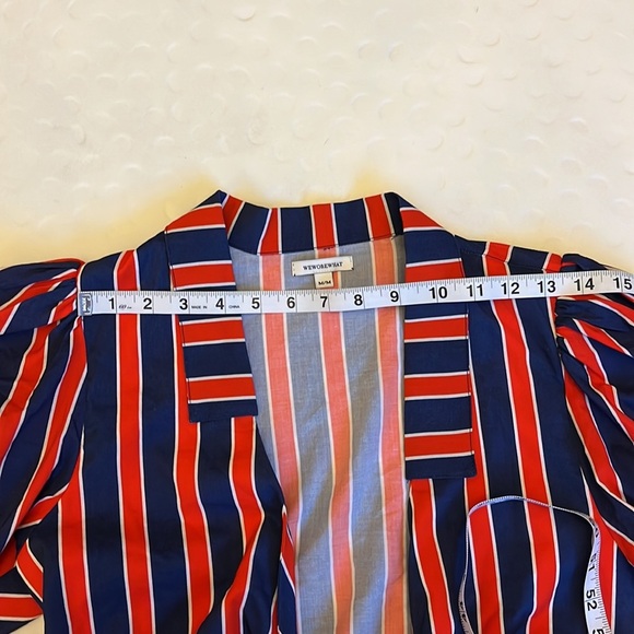 WEWOREWHAT Bisou Tie Crop Top, Blue and Red Stripe, Size M - Picture 11 of 12
